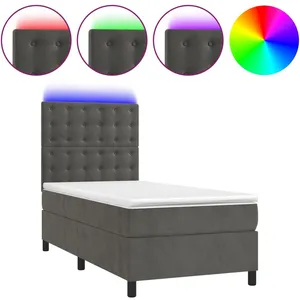vidaXL Sommier à lattes de lit et matelas et LED Gris foncé 90x200 cm pas cher
