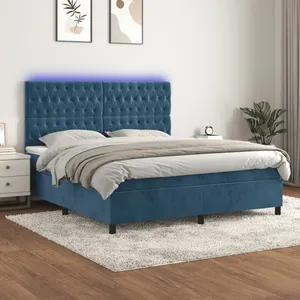 vidaXL Sommier à lattes de lit matelas et LED Bleu foncé 160x200 cm pas cher