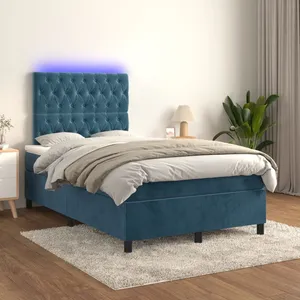 vidaXL Sommier à lattes de lit matelas et LED Bleu foncé 120x200 cm pas cher