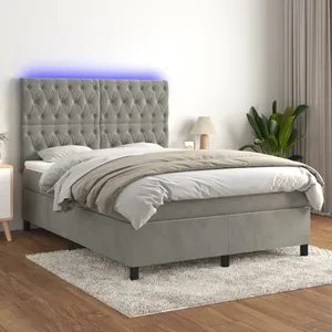 vidaXL Sommier à lattes de lit matelas et LED Gris clair 140x200 cm pas cher