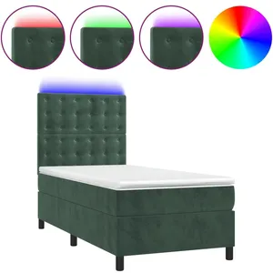 vidaXL Sommier à lattes de lit matelas et LED Vert foncé 100x200 cm pas cher