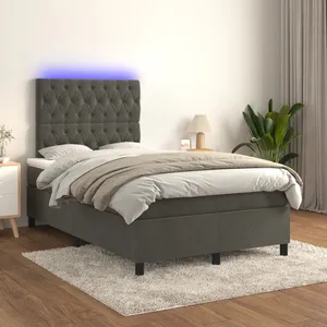 vidaXL Sommier à lattes de lit matelas et LED Gris foncé 120x200 cm pas cher