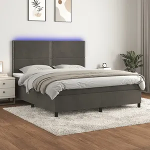 vidaXL Sommier à lattes de lit matelas et LED Gris foncé 160x200 cm pas cher