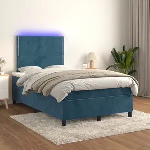 vidaXL Sommier à lattes de lit matelas et LED Bleu foncé 120x200 cm pas cher