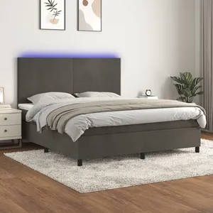 vidaXL Sommier à lattes de lit et matelas et LED Gris foncé 160x200 cm pas cher