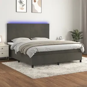 vidaXL Sommier à lattes de lit avec matelas LED Gris foncé 180x200 cm pas cher