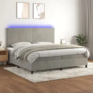 vidaXL Sommier à lattes de lit avec matelas LED Gris clair 200x200 cm