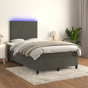 vidaXL Sommier à lattes de lit avec matelas LED Gris foncé 120x200 cm pas cher