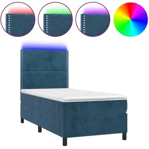 vidaXL Sommier à lattes de lit avec matelas et LED Bleu foncé 80x200cm pas cher
