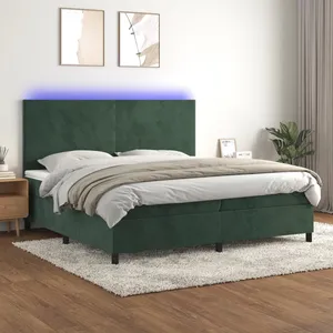 vidaXL Sommier à lattes de lit avec matelas LED Vert foncé 200x200 cm pas cher