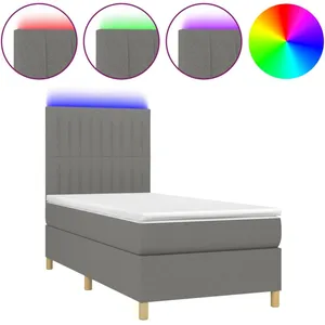 vidaXL Sommier à lattes de lit et matelas et LED Gris foncé 90x200 cm pas cher