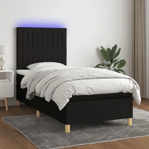vidaXL Sommier à lattes de lit et matelas et LED Noir 100x200 cm Tissu pas cher
