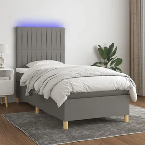 vidaXL Sommier à lattes de lit et matelas et LED Gris foncé 90x190 cm pas cher
