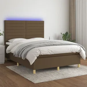 vidaXL Sommier à lattes de lit matelas et LED Marron foncé 140x190 cm pas cher