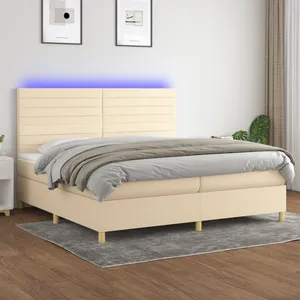 vidaXL Sommier à lattes de lit et matelas et LED Crème 200x200cm Tissu pas cher