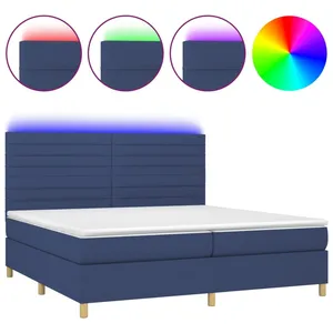 vidaXL Sommier à lattes de lit et matelas et LED Bleu 200x200 cm Tissu pas cher