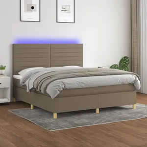 vidaXL Sommier à lattes de lit et matelas et LED Taupe 160x200cm Tissu pas cher