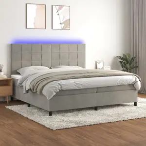 vidaXL Sommier à lattes de lit matelas et LED Gris clair 200x200 cm pas cher