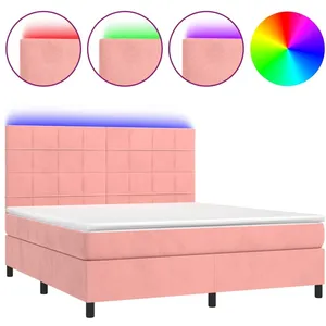 vidaXL Sommier à lattes de lit matelas et LED Rose 160x200 cm Velours pas cher