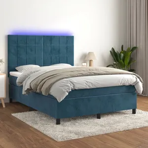 vidaXL Sommier à lattes de lit matelas et LED Bleu foncé 140x190 cm pas cher