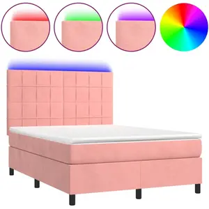 vidaXL Sommier à lattes de lit matelas et LED Rose 140x190 cm Velours pas cher