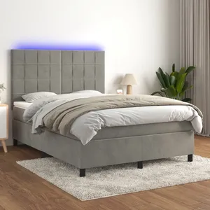 vidaXL Sommier à lattes de lit matelas et LED Gris clair 140x200 cm pas cher