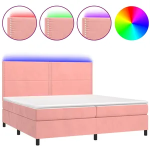 vidaXL Sommier à lattes de lit matelas et LED Rose 200x200 cm Velours pas cher