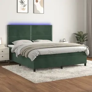 vidaXL Sommier à lattes de lit matelas et LED Vert foncé 180x200 cm pas cher