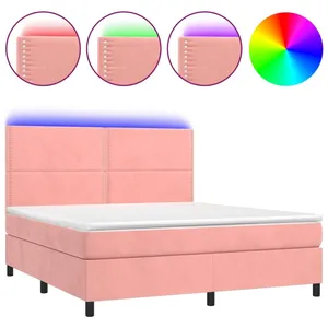 vidaXL Sommier à lattes de lit matelas et LED Rose 160x200 cm Velours pas cher
