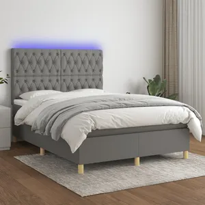 vidaXL Sommier à lattes de lit et matelas et LED Gris foncé 140x190 cm pas cher