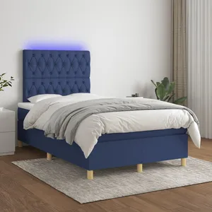 vidaXL Sommier à lattes de lit et matelas et LED Bleu 120x200 cm Tissu pas cher