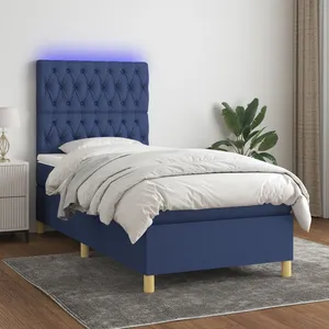vidaXL Sommier à lattes de lit et matelas et LED Bleu 90x200 cm Tissu pas cher