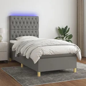 vidaXL Sommier à lattes de lit et matelas et LED Gris foncé 100x200 cm pas cher
