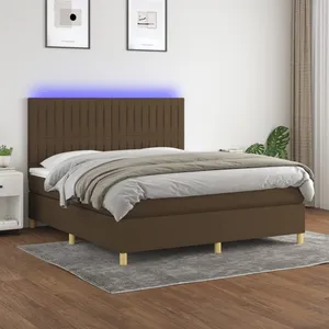 vidaXL Sommier à lattes de lit matelas et LED Marron foncé 180x200cm pas cher