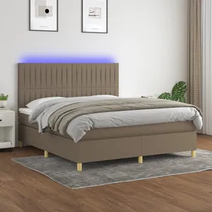 vidaXL Sommier à lattes de lit et matelas et LED Taupe 180x200cm Tissu pas cher