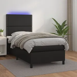 vidaXL Sommier à lattes de lit avec matelas et LED Noir 100x200 cm pas cher