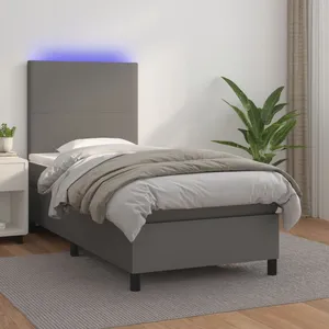 vidaXL Sommier à lattes de lit avec matelas et LED Gris 90x190 cm pas cher