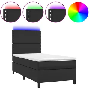 vidaXL Sommier à lattes de lit avec matelas et LED Noir 90x190 cm pas cher