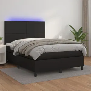 vidaXL Sommier à lattes de lit avec matelas et LED Noir 140x190 cm pas cher