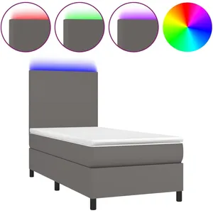 vidaXL Sommier à lattes de lit avec matelas et LED Gris 80x200 cm pas cher
