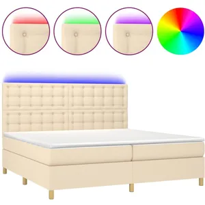 Comparateur de prix : vidaXL Sommier à lattes de lit et matelas et LED Crème 200x200cm Tissu