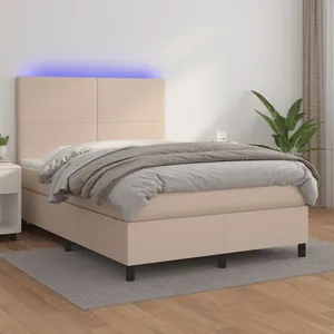 vidaXL Sommier à lattes de lit avec matelas LED Cappuccino 140x200 cm pas cher
