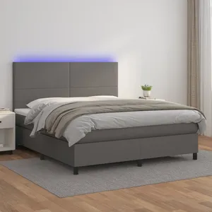 vidaXL Sommier à lattes de lit avec matelas et LED Gris 160x200 cm pas cher