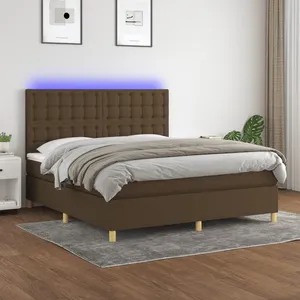 vidaXL Sommier à lattes de lit matelas et LED Marron foncé 180x200 cm pas cher