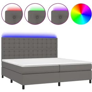 vidaXL Sommier à lattes de lit avec matelas et LED Gris 200x200 cm pas cher