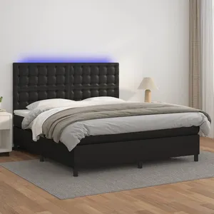 vidaXL Sommier à lattes de lit avec matelas et LED Noir 180x200 cm pas cher