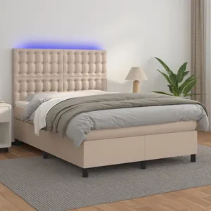 vidaXL Sommier à lattes de lit avec matelas LED Cappuccino 140x200 cm pas cher
