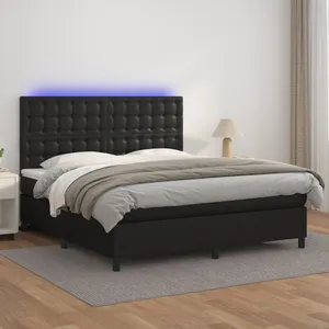vidaXL Sommier à lattes de lit avec matelas et LED Noir 160x200 cm pas cher
