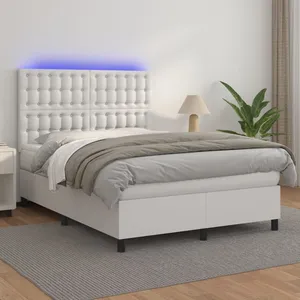 vidaXL Sommier à lattes de lit avec matelas et LED Blanc 140x200 cm pas cher