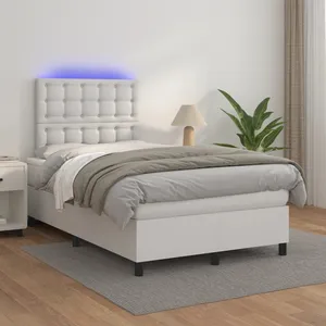 vidaXL Sommier à lattes de lit avec matelas et LED Blanc 120x200 cm pas cher